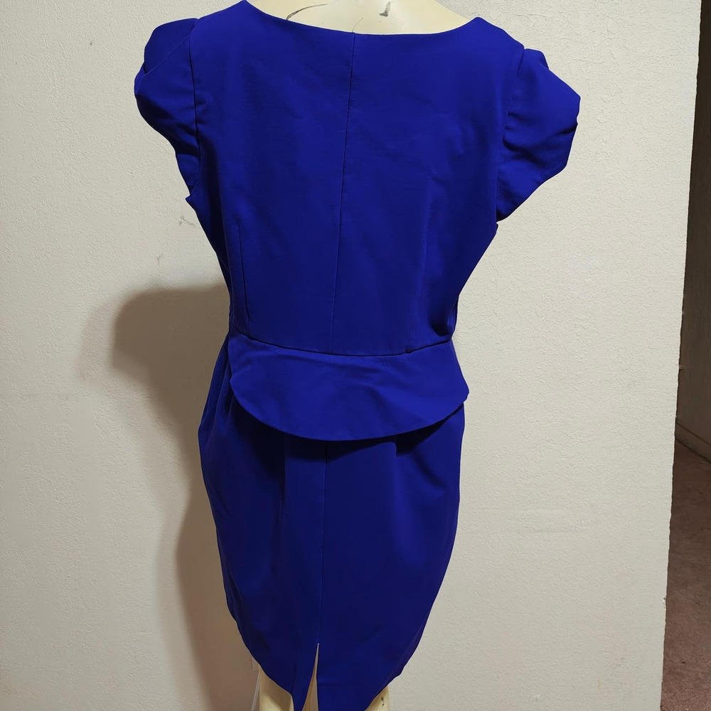 Antonio Melani Royal Blue Peplum Cap Sleeve V-Neck Sheath Dress Womens 14 - Picture 3 of 5